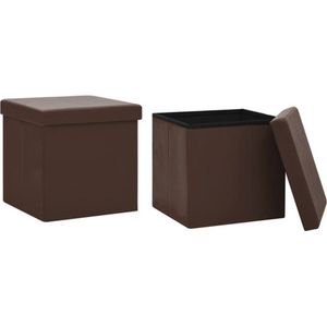 VidaXL Opbergkrukken Inklapbaar 2 st PVC Bruin