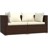 VidaXL Loungeset 3-delig met Kussens - Poly Rattan Bruin