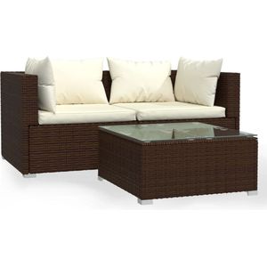 VidaXL Loungeset 3-delig met Kussens - Poly Rattan Bruin