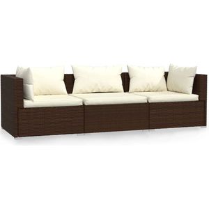 vidaXL 3-Sitzer-Sofa mit Kissen Braun Poly Rattan
