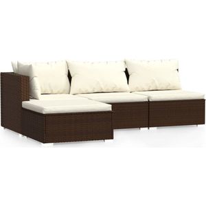 VidaXL 4-Delige Loungeset met Kussens - Poly Rattan Bruin