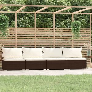 4-Sitzer-Sofa mit Kissen Braun Poly Rattan Vidaxl
