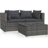 vidaXL 3-delige tuin loungeset met kussens grijs poly rotan - 317510