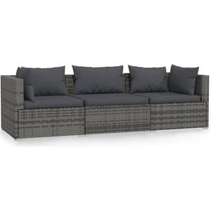 3-Sitzer-Sofa mit Kissen Grau Poly Rattan Vidaxl