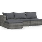 VidaXL 4-Delige Loungeset met Kussens - Poly Rattan Grijs