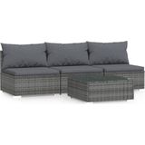 vidaXL 4-delige Loungeset met kussens poly rattan grijs