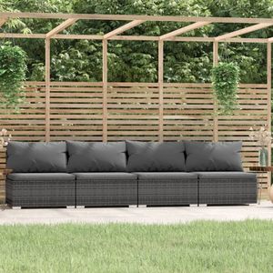 4-Sitzer-Sofa mit Kissen Grau Poly Rattan vidaXL