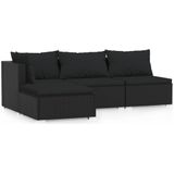 vidaXL 4-delige Loungeset met kussens poly rattan zwart