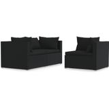 VidaXL 3-Delige Loungeset met Kussens - Poly Rattan Zwart