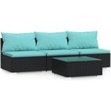 VidaXL 4-Delige Loungeset met Kussens - Poly Rattan Zwart