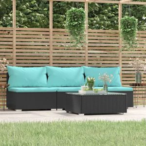 VidaXL 4-Delige Loungeset met Kussens - Poly Rattan Zwart