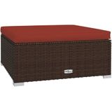 vidaXL Tuinvoetenbank met kussen 70x70x30 cm poly rattan bruin