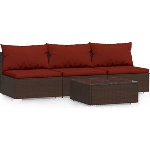 4-delige Loungeset met kussens poly rattan bruin