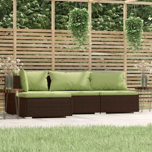 vidaXL - 4-delige Loungeset - Bruin - Poly Rattan - Met Kussens