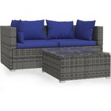 vidaXL 3-delige Loungeset met kussens poly rattan grijs