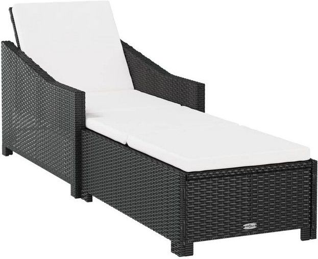 vidaXL Sonnenliege mit Cremeweißer Auflage Poly Rattan Schwarz