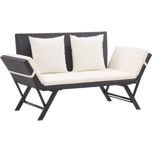 Tuinbankje met kussens 176 cm poly rattan zwart