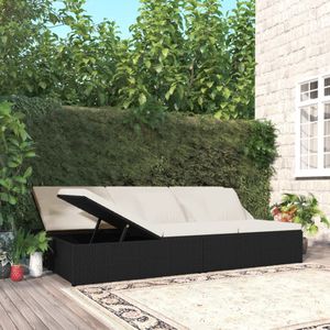 VidaXL Ligbed met Kussens Converteerbaar Poly Rattan Zwart