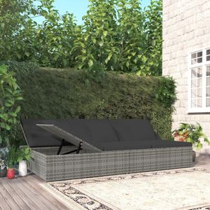 vidaXL Sonnenliege mit Auflagen Poly Rattan Dunkelgrau
