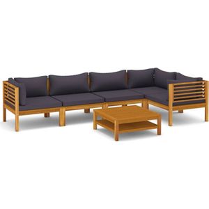 Malibu Massief Acaciahouten Loungeset met Kussens /  Donkergrijs / 2x midden + 3x hoek + Tafel