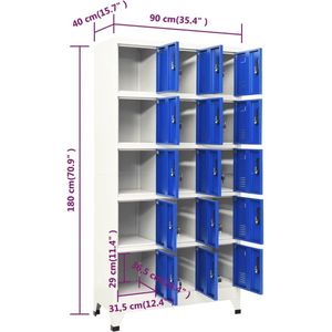 VidaXL Lockerkast 90x40x180 cm Staal Grijs/Blauw