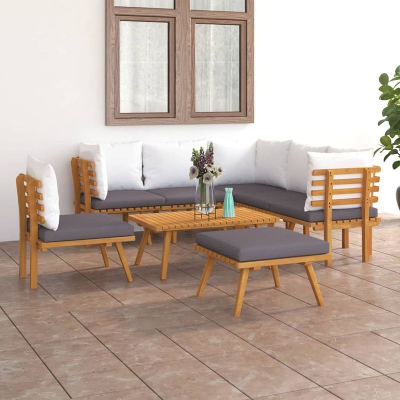 vidaXL - 8-delige - Loungeset - met - kussens - massief - acaciahout