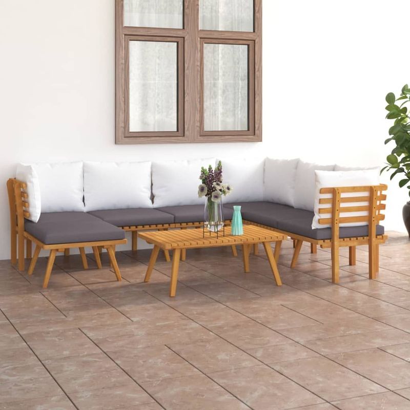 vidaXL - 8-delige - Loungeset - met - kussens - massief - acaciahout