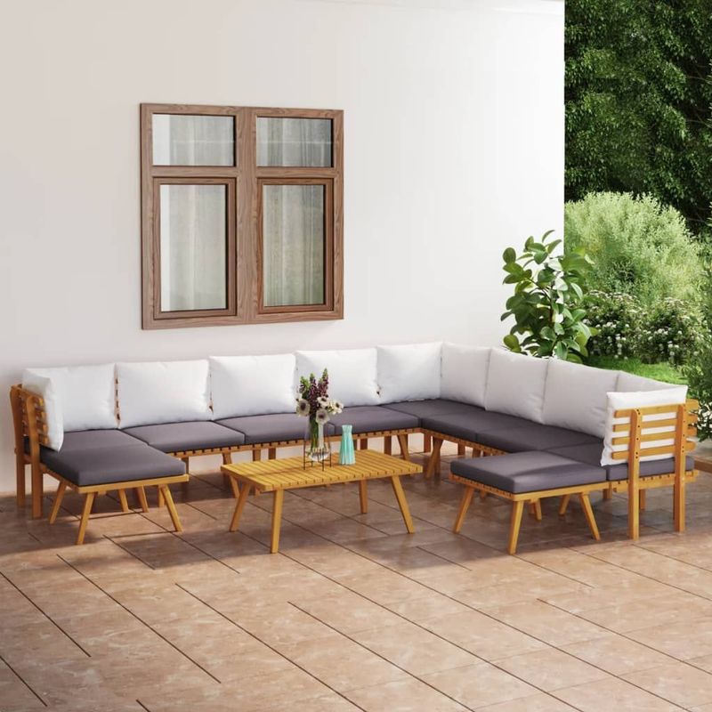 vidaXL - 11-delige - Loungeset - met - kussens - massief - acaciahout