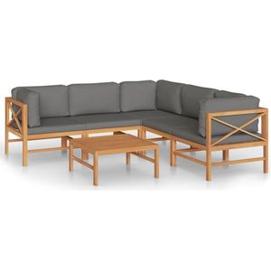 vidaXL-6-delige-Loungeset-met-grijze-kussens-massief-teakhout