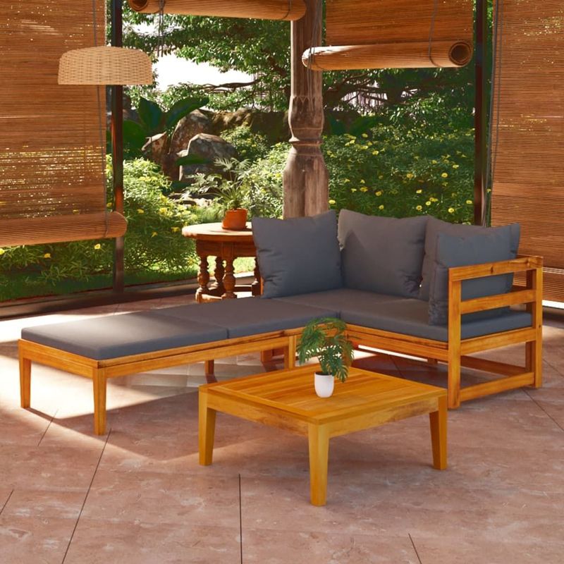 vidaXL - 3-delige - Loungeset - met - donkergrijze - kussens - acaciahout