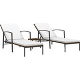 Sonnenliegen 2 Stk. mit Tisch Poly Rattan Braun Vidaxl