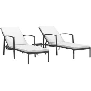 vidaXL Sonnenliegen 2 Stk. mit Tisch Poly Rattan Schwarz