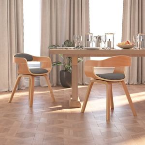 VidaXL Eetkamerstoelen 2 st Gebogen Hout & Stof Lichtgrijs
