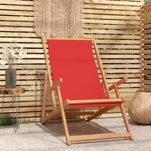 vidaXL - Strandstoel - Rood - Massief Teakhout