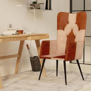 vidaXL Fauteuil Echt Leer Bruin en Crèmekleurig