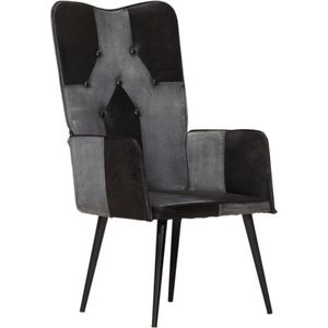 vidaXL Fauteuil Echt Leer Zwart en Grijs