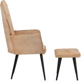 vidaXL Fauteuil met voetensteun canvas crèmekleurig