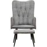 vidaXL Fauteuil met voetenbank vintage stijl canvas grijs