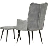 vidaXL Fauteuil met voetenbank vintage stijl canvas grijs