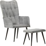 vidaXL Fauteuil met voetenbank vintage stijl canvas grijs