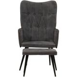 VidaXL Fauteuil met Voetenbank Vintage Stijl Canvas Zwart