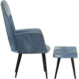 vidaXL Fauteuil met voetensteun patchwork canvas blauw denim