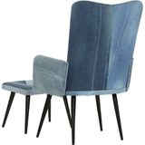 vidaXL Fauteuil met voetensteun patchwork canvas blauw denim