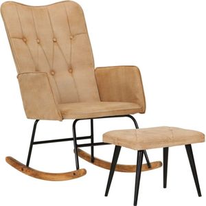 Schaukelstuhl mit Fußhocker Creme Vintage Canvas Vidaxl