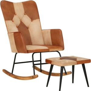 Vidaxl - Schaukelstuhl mit Fußhocker Braun Echtleder und Canvas