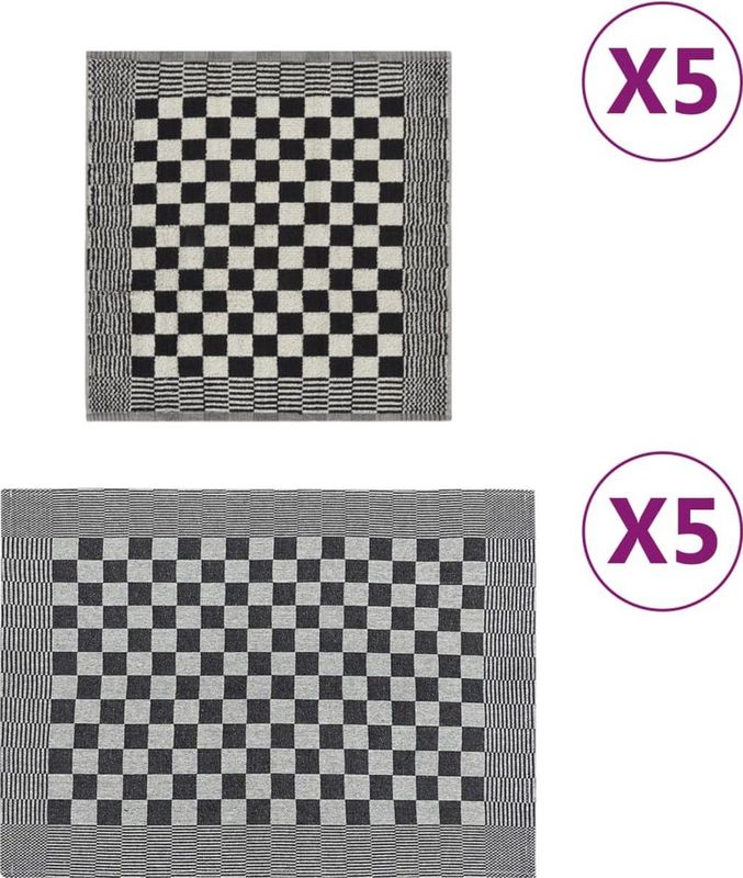 vidaXL - Keukendoekenset - Katoen - Zwart en Wit - 10 Stuks