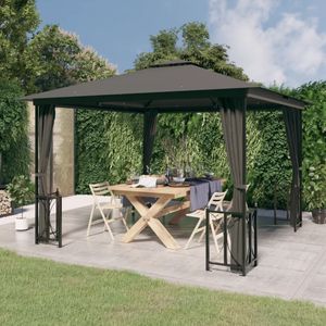 VidaXL Prieel met Zijwanden en Dubbel Dak 3x3 m - Antracietkleurig