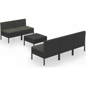 vidaXL 6-delige tuin loungeset met kussens poly rotan zwart - 3094321