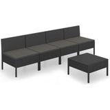 vidaXL 5-delige Loungeset met kussens poly rattan zwart