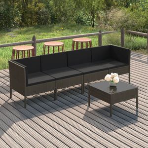 5-tlg. Garten-Lounge-Set mit Auflagen Poly Rattan Grau vidaXL